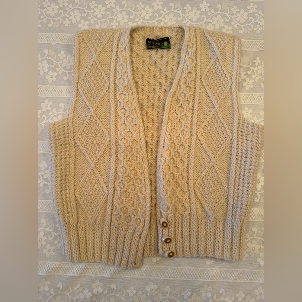 Vintage Fisherman Sweater Vest~Prince of Burren Aran hand-knit wool